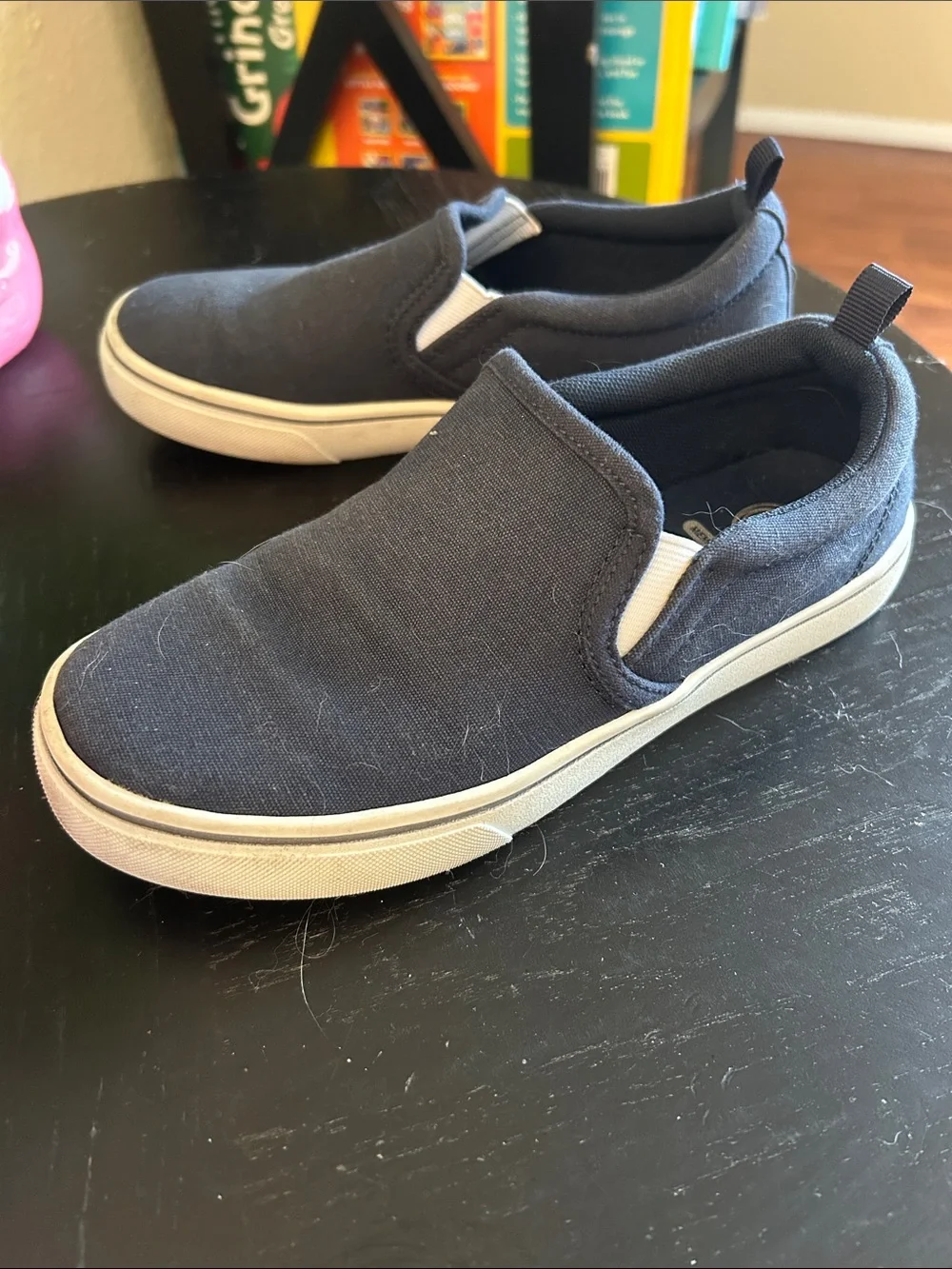 wonder nation Boys' Slip-On Canvas Dress Shoes - Black with White Sole